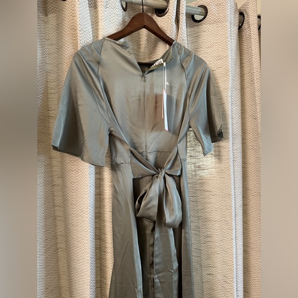 Sage Midi Satin-Style Dress with Back Tie - Picture 5 of 5